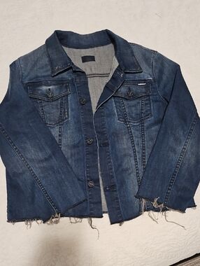 MOTHER The Bruiser Fray Blue Denim Jacket